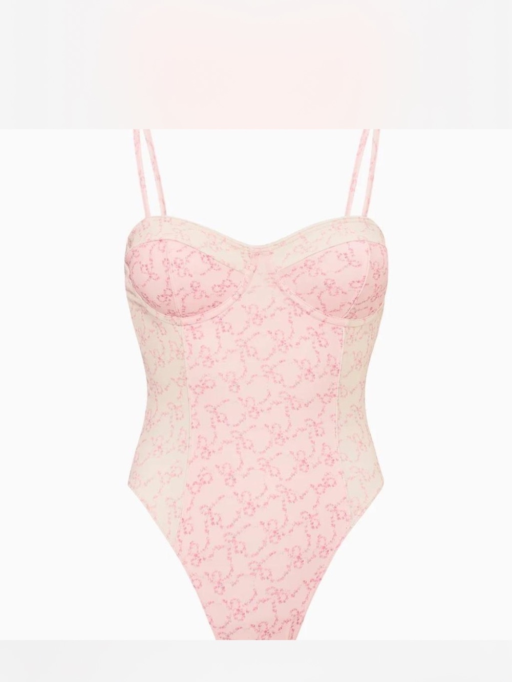 LoveShackFancy Pale Pink Lace-Detail One-Piece Swimsuit